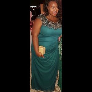 Evening gown with embellished shoulders